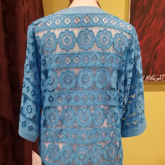 NWT Long Sleeve Open Front Embroidered Mesh Jacket - Picture 5 of 6